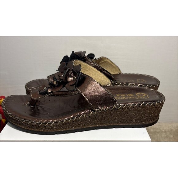 Glamourella Vera Pella Sandles Womens Floral Brown Wedge Leather Size 37 US 6.5 - Picture 7 of 10